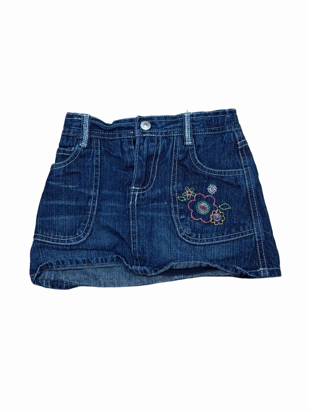 Peanut & Ollie Girls Denim Skort Floral Embroidered Dark Wash Jean Skirt Shorts